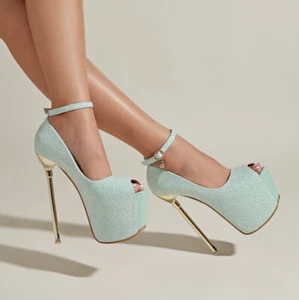 Womens Peep Toe Stiletto Ankle Strap High Heels Nightclub Shoes Platform Sandals - Picture 1 of 21