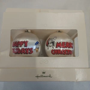 CHARMING CIRCA 1977 HALLMARK TWO SATIN ORNAMENTS MICKEY WITH MOUSE & DONALD DUCK - Picture 1 of 7