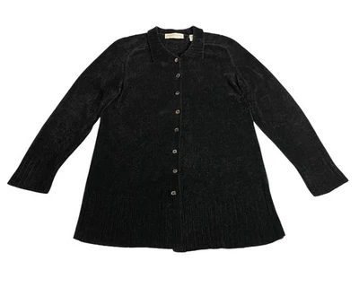 Cárdigan suéter de chenilla Valerie Stevens para mujer L negro felpa botón defecto frontal Foto 1 de 4