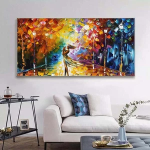 Pintura al óleo abstracta moderna pintada a mano sobre lienzo paisaje decoración del hogar azul - Imagen 1 de 6