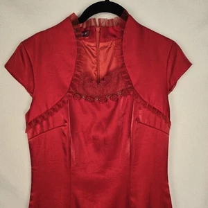Damen Kleid groß rot Midi Rose feminin Satin Kokette Retro Hochzeitsgast - Bild 1 von 24
