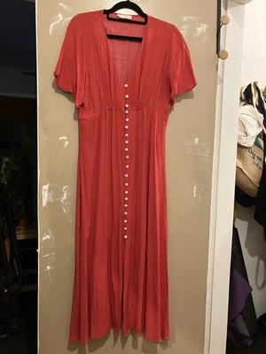 Vestido MANGO Rojo Lunares Grande Largo Vintage Años 40 Estilo Abotonado Rockabilly Foto 1 de 4