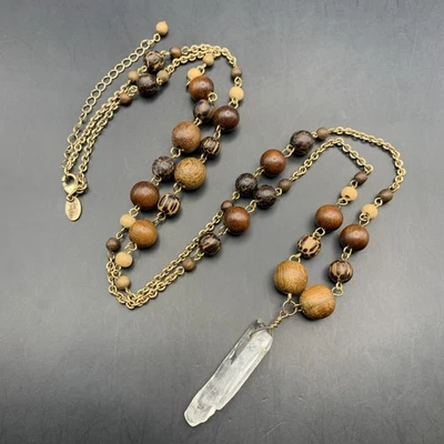 Collar de Madera Lia Sophia Tiki Largo Boho Cuentas Cuarzo Cristal Colgante Madera Foto 1 de 4