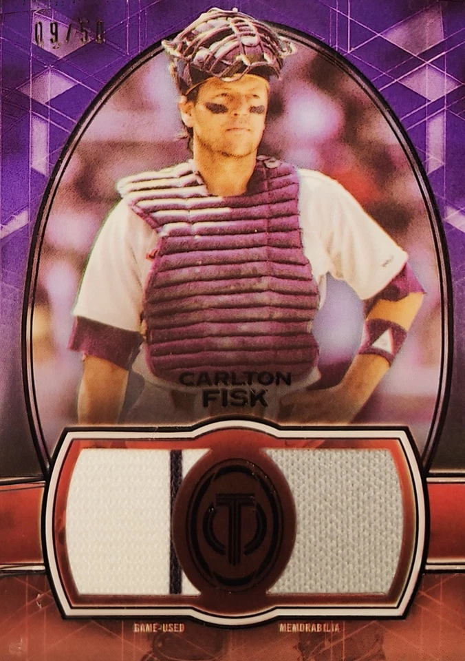 2019 Topps Tribute Carlton Fisk DUAL RELIC PURPLE PARALLEL #/50 💥 White Sox HOF - Image 1 of 3