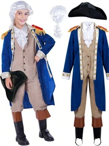 George Washington Colonial Costume Set w/ Wig &Hat For Halloween Dress Up Party - Picture 1 of 8