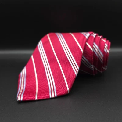 Brooks Brothers Makers 领带男式 XL 100% 真丝红色条纹美国制造 Rep — 第 1/4 张图片
