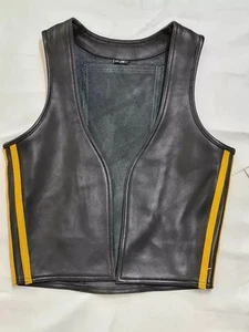 Men's Real Leather Bartender Vest Front Open Vest With Colored Side Stripes - Picture 1 of 6