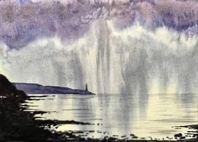 Obras de Arte Originales Pintura Moderna Paisaje CIELO NUBLADO MAR Paisaje Marino Artes Regalo A5 Foto 1 de 4