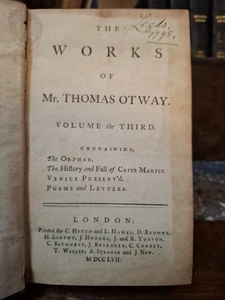 Works of Mr Thomas Otway 1757 Vol 3rd Orphan Caius Marius Venice Best Works 1757 - Picture 1 of 18