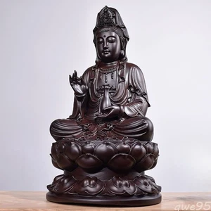 17cm Handmade Solid Wood Guanyin Buddha Statue Ornament Handicrafts - Picture 1 of 4