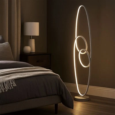 Piantana Lampada da Soggiorno Lampada Tavolo Memory Argento Alluminio Cct LED - Immagine 1 di 4