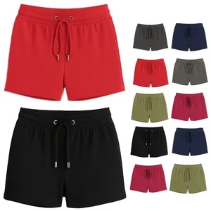 Womens Girls Gym Shorts, Plain Waistband Summer Beach Board Sport Workout, S-2XL - Picture 1 of 8