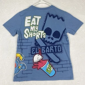 The Simpsons Graphic Print Eat My Short Shirt Kids Boys 14/16 Blue Matt Groening - Picture 1 of 8