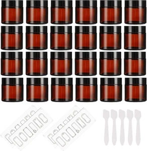 24 Pack 2oz Amber Glass Jars with Black Lids, Round Empty Containers for Scrubs - Picture 1 of 2