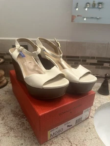 Dee Keller Beige Leather Wedge Platform Ankle Strap Sandals Size 39 - Picture 1 of 6