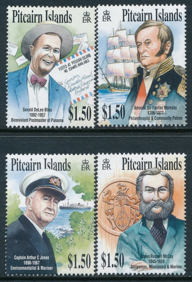 JUEGO DE 4 FIGURAS HISTÓRICAS DE PITCAIRN ISLAND 2002 FINAS COMO NUEVAS MNH Foto 1 de 1