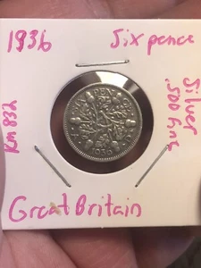 1936 Great Britain Six Pence Silver .500 Fine - Picture 1 of 6
