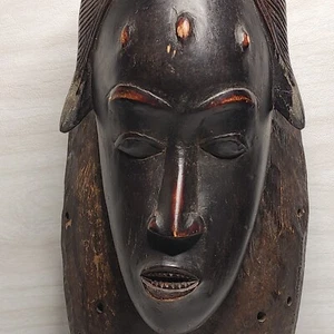 Vintage African Baule Mask Hand-Carved Wood 15" Tribal Art Ivory Coast - Picture 1 of 9