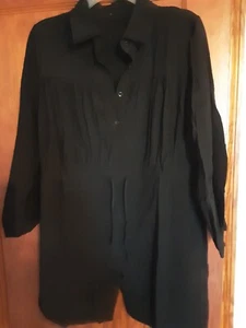 Gihuo Romper Jumper Shorts Long Sleeve Pleated Black Collared Button Women's M - Picture 1 of 6
