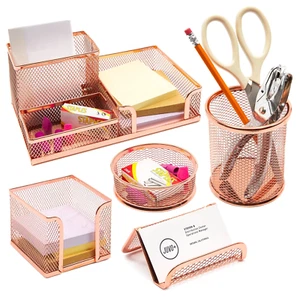 Rose Gold Desk Organizer Set for Home Office Supplies and Accessories, Includes - Picture 1 of 12