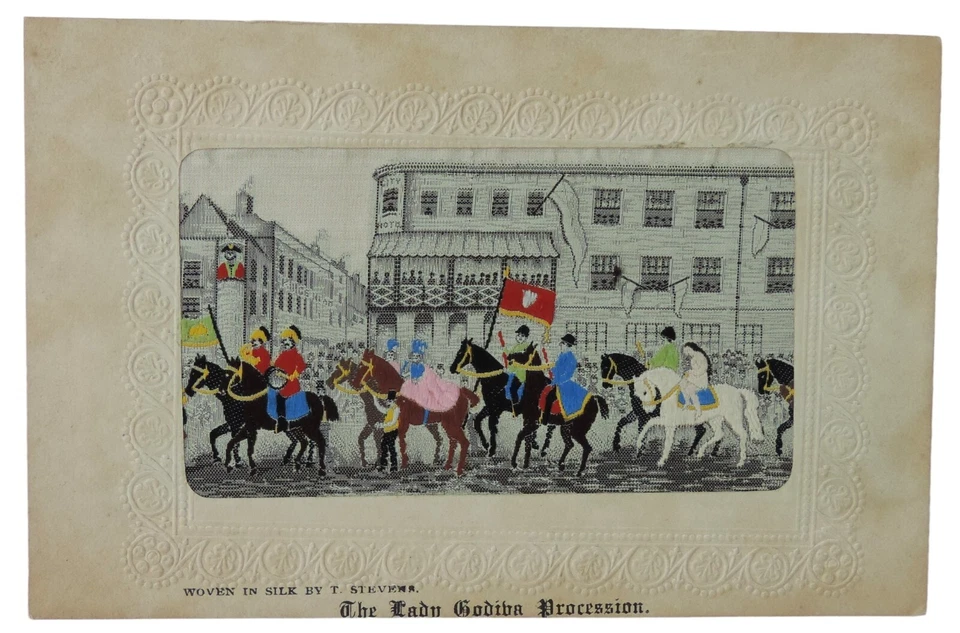"Postal ""Stevengraph"" de Thomas Stevens - La procesión de Lady Godiva Foto 1 de 4