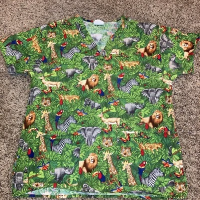 Nursing Sized Small Jungle Animal Vet Scrub Uniform Top.  - Image 1 of 3