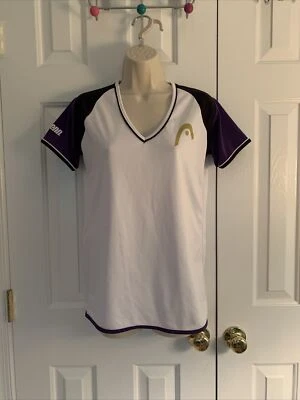 Camisa HEAD Penn Raquetball Pickleball Blanca y Púrpura Cuello en V Para Mujer Logo M Foto 1 de 4
