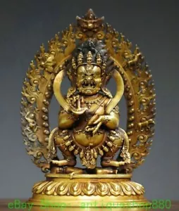 6.6'' Old Tibet Purple Bronze 24K Gold Buddhism Mahakala Wrathful Deity Statue - Picture 1 of 9