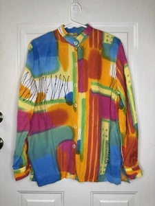 Vintage 90s Streetwear Rainbow Long Sleeve Button Shirt Beach Travel Vacation M - Picture 1 of 9