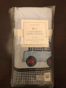 Falda de cuna de alfabeto animal Pottery Barn azul Gingham ABC niño - Imagen 1 de 4