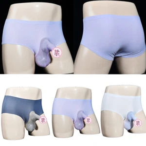 Men Ice Silk Penis Sheath Briefs Bulge Pouch Panties Knickers Boxer Underwear - Picture 1 of 21