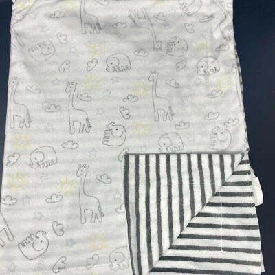 Manta Bebé Lila & Jack Blanca Rayas Grises Elefantes Jirafas Amarillo Sol Nubes Foto 1 de 3