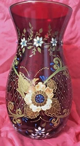 Unique Hand Painted Glass Vase in red, Home Decor, Perfect Gift for Birthday - Picture 1 of 6