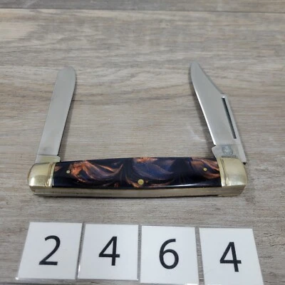 Rough Rider Knife Two Blade Moose Texas RR1200 Blue Swirl Hunter Pocket Folding - Image 1 of 4