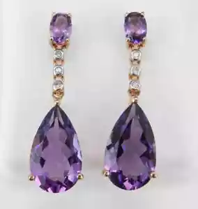 Ntural Amethyst Dangle Drop Earrings 14k Rose Gold Plated Purple Wedding Earring - Picture 1 of 5