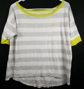 Hollister Women's Top Size S Gray White Striped Pullover Short Sleeve Tee Hi-Low - Picture 1 of 5