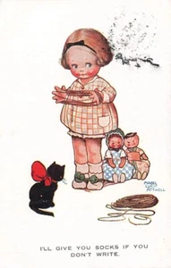 1924 MABEL LUCIE ATTWELL Cat Kitten Dolls Socks Valentine's postcard - Picture 1 of 2