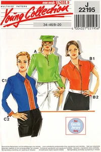 Neue Mode 22195 Tops 2 Lengths w Full or Half Zip, Contrast Band Sz 8-20 UNCUT - Picture 1 of 4