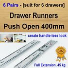 6 Pairs Push Open Cabinet Cupboard Kitchen Vanity Drawer Runners / Slides 400mm