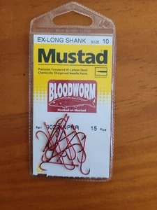 Mustad Bloodworm Ex-Long Shank 15 Piece Size 10 - Picture 1 of 2