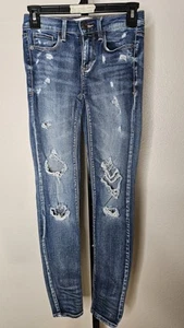 Mudd Gr. 0 FLX Stretch Low Rise Skinny Distressed Blue Jeans - Bild 1 von 12