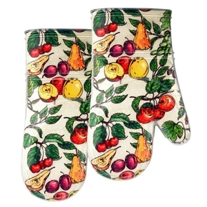 Oven Mitts Set of 2 with Transparent Clear Silicone Shell and Nice Friut Flow... - Picture 1 of 7