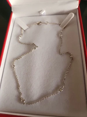 Designer Silver 925 White Goldplated Chain Necklace Bezel Zircons Stones 16" New - Image 1 of 4