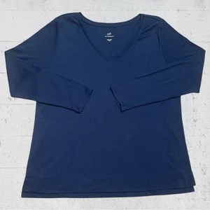 Camiseta Jill Pima Algodón Cuello en V Manga Larga Azul Marino Top Camisa Para Mujer XL - Imagen 1 de 9