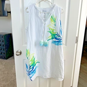 tommy bahama Damen Kleid groß ärmellos weiß Leinenmischung Quaste tropisch - Bild 1 von 12