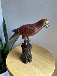 Vintage Chinese Cloisonne Parrot Statue Enamel Brass Macaw Bird Figure with Base - Picture 1 of 24