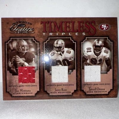 2004 Donruss Classics Timeless Triples 49ers J. Montana, J. Rice, T. Owens 9/100 - Image 1 of 3