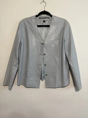Chaqueta de cuero azul Issa & CO abrigo grande blazer para mujer borde crudo  Foto 1 de 4