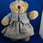 Rich Brown Teddy Bear Stuffed Animal Plush Toy 12” Soft Dress and  Hair Bowes 
