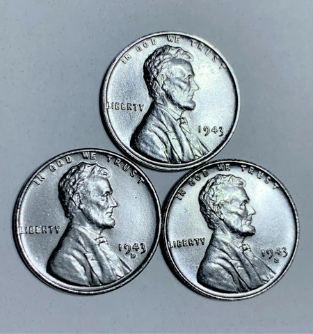 1943 P D S Lincoln Wheat Cent Steel Penny 3 Coin Set Very Nice Looking Coins Cover